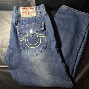 Y2k True Religion Joey Super T Jeans Men's 42 Flap Pocket Thick Stitch Denim USA